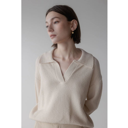 Cream Knit Polo Sweater